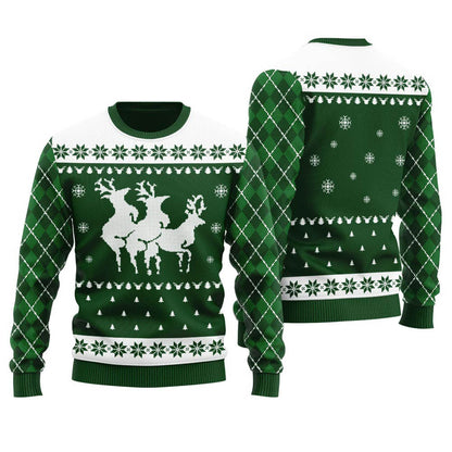 Forest Green Naughty Reindeer Ugly Sweater