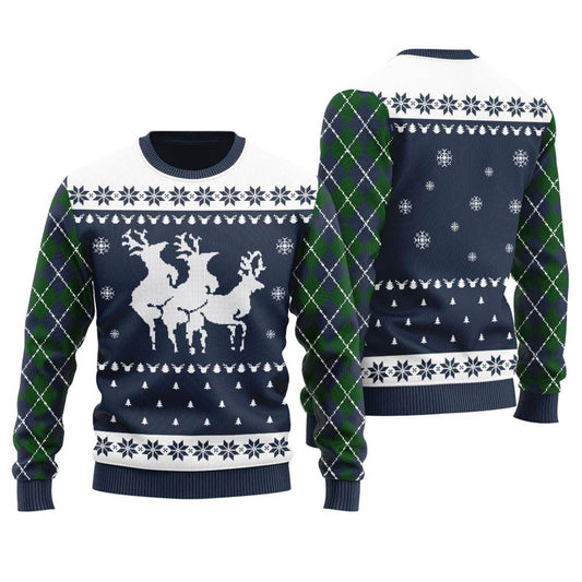 Cool Reindeer Threesome Mens Ugly Christmas Sweater Navy