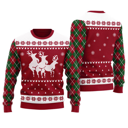 Cool Reindeer Threesome Holiday Sweater Cardinal Red