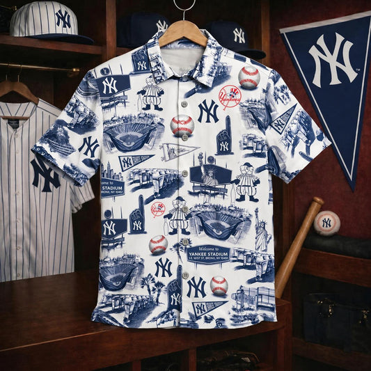 New York Y Baseball Stadium Slogan Legacy Edition Vintage Unisex Button-Up Hawaiian Shirt