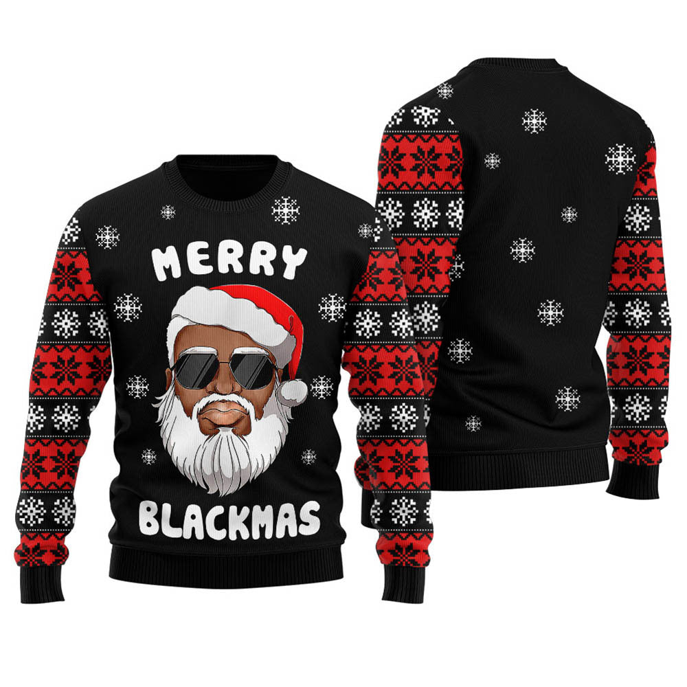 Funny Black Santa Christmas Sweater Men Black