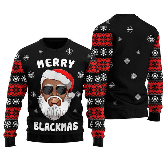 Funny African American Santa Christmas Sweater Women Black