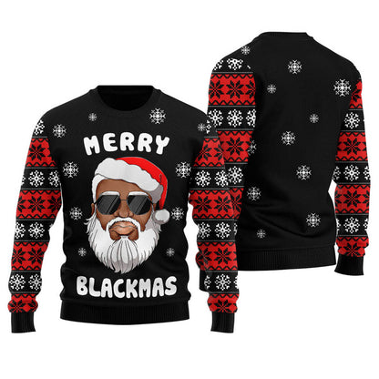 African American Santa Ugly Christmas Sweater Black