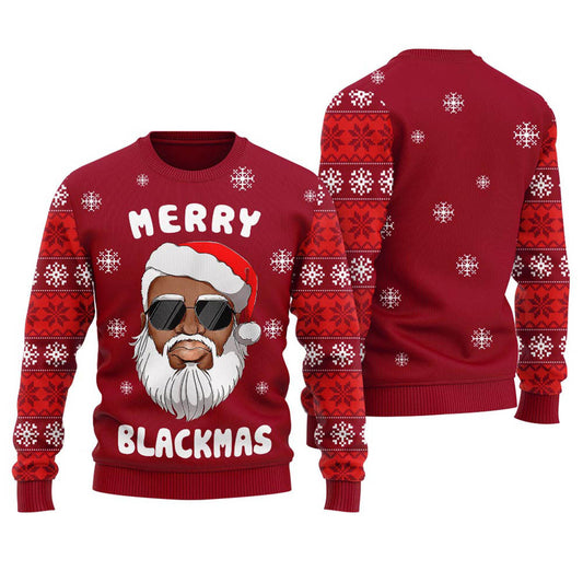 Cool Black Santa Merry Xmas Ugly Holiday Sweater Cardinal Red