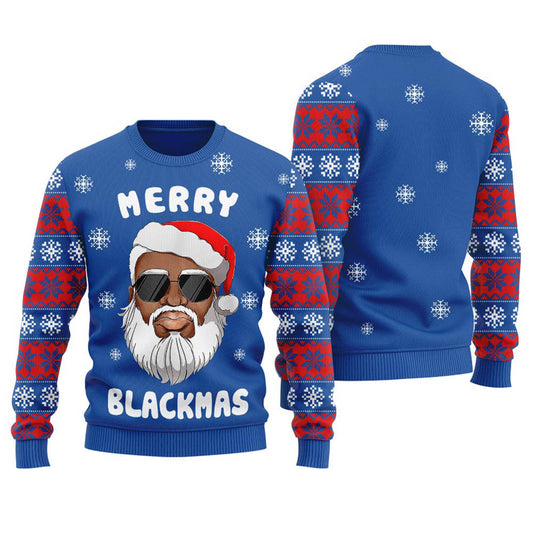 Hilarious African American Santa Mens Xmas Sweaters Royal