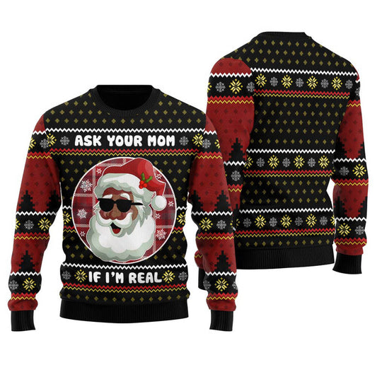 Humorous African American Santa Christmas Sweater Women Black - Funny Ugly Christmas Sweater