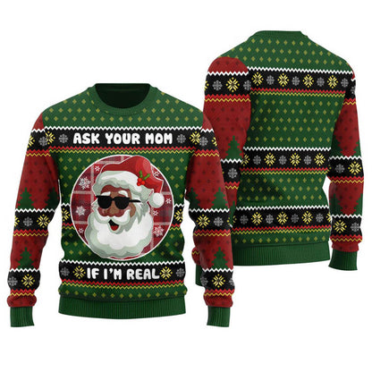 Humorous Santa Christmas Sweater Adults Forest Green