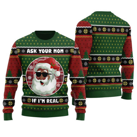 Humorous Santa Christmas Sweater Adults Forest Green