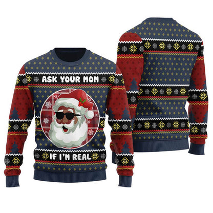 Smiling Santa Claus Xmas Sweater Navy - Funny Ugly Christmas Sweater