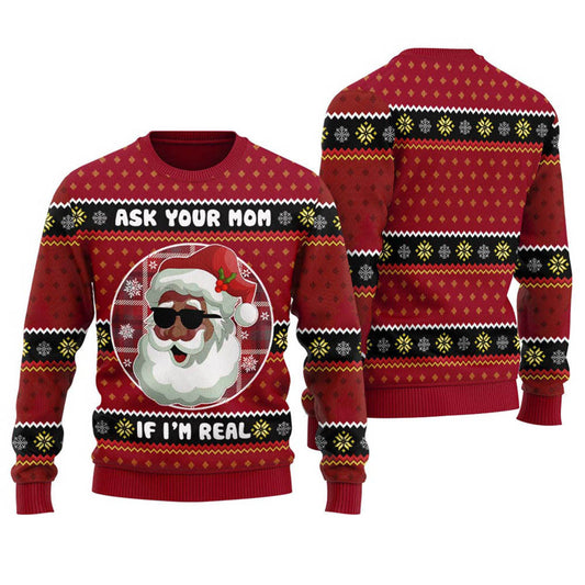 Nice African American Santa Claus Christmas Sweaters Mens Cardinal Red - Funny Ugly Christmas Sweater