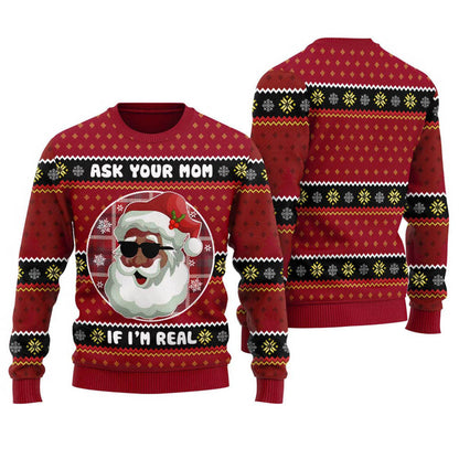 Funny African American Santa Womens Xmas Sweaters Cardinal Red - Funny Ugly Christmas Sweater