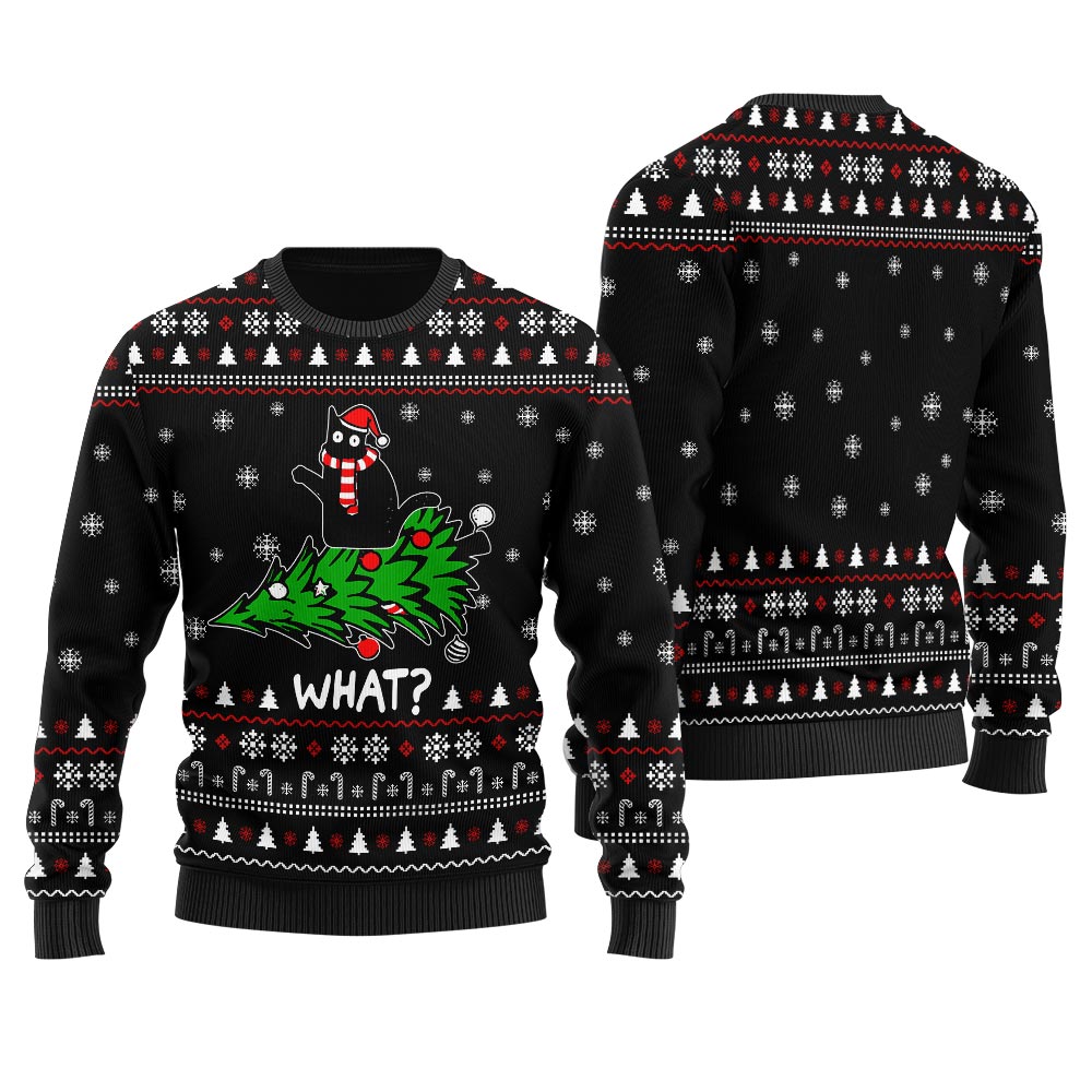 Humorous Black Cat Men's Ugly Sweater Black