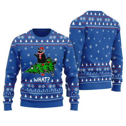 Black Cat Men's Funny Ugly Christmas Sweater Royal