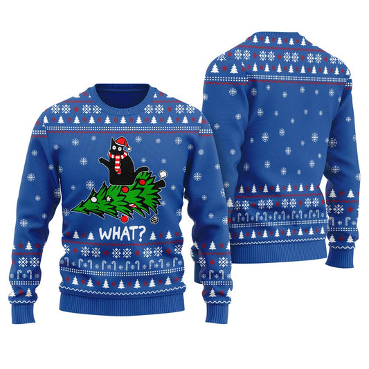Pretty Black Cat Ugly Xmas Sweater Royal