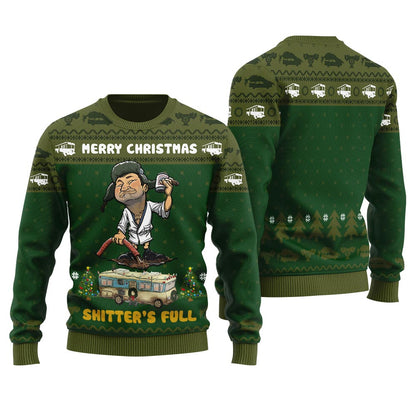 Humorous Shitters Full Holiday Sweater Women Forest Green