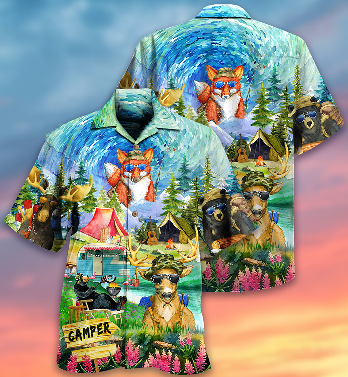 Camping Happy Animals - Hawaiian Shirt 