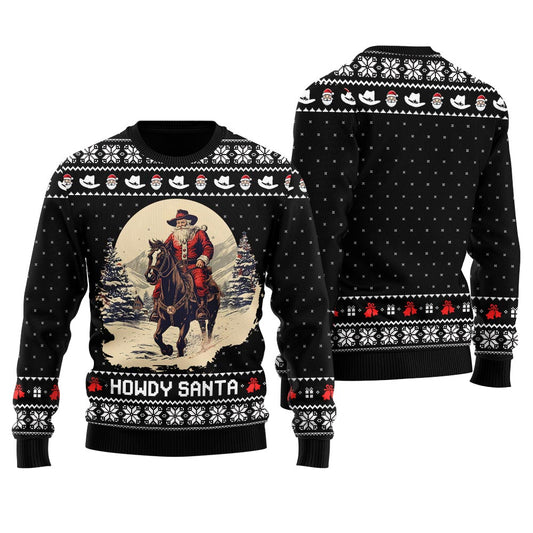 Funny Ugly Cowboys Christmas Sweater Howdy Santa Black