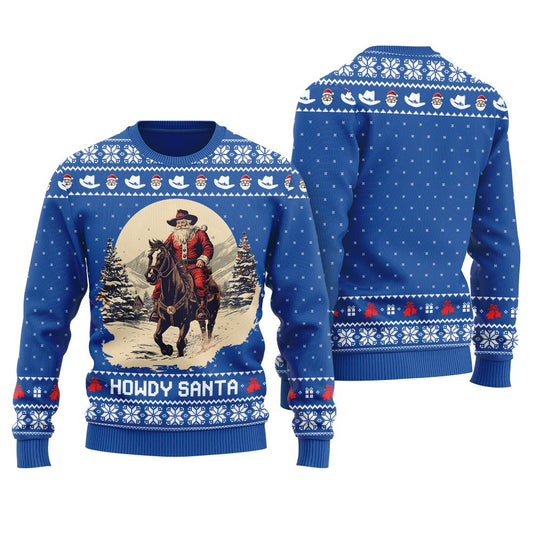 Funny Ugly Western Christmas Sweater Howdy Santa Royal
