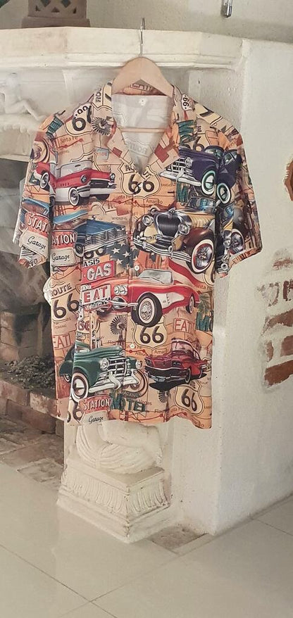 Car The Mother Road Route 66 Road Trip Vintage - Hawaiian Shirt 