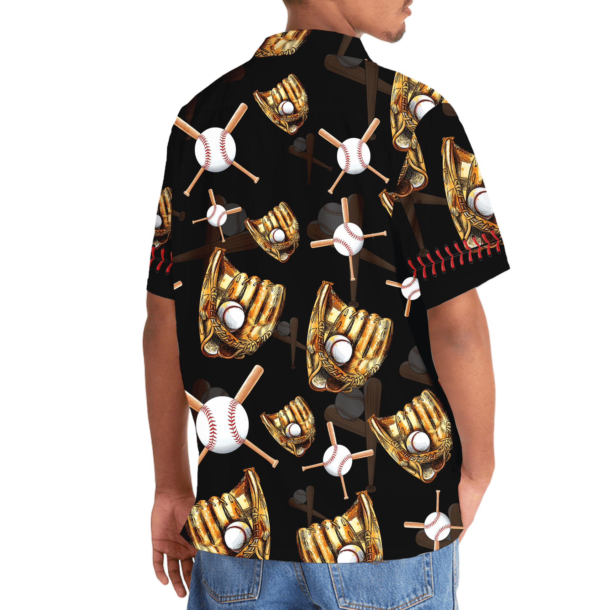 Black Vintage Baseball Gloves Hawaiian Shirt