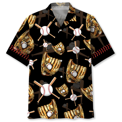 Black Vintage Baseball Gloves Hawaiian Shirt