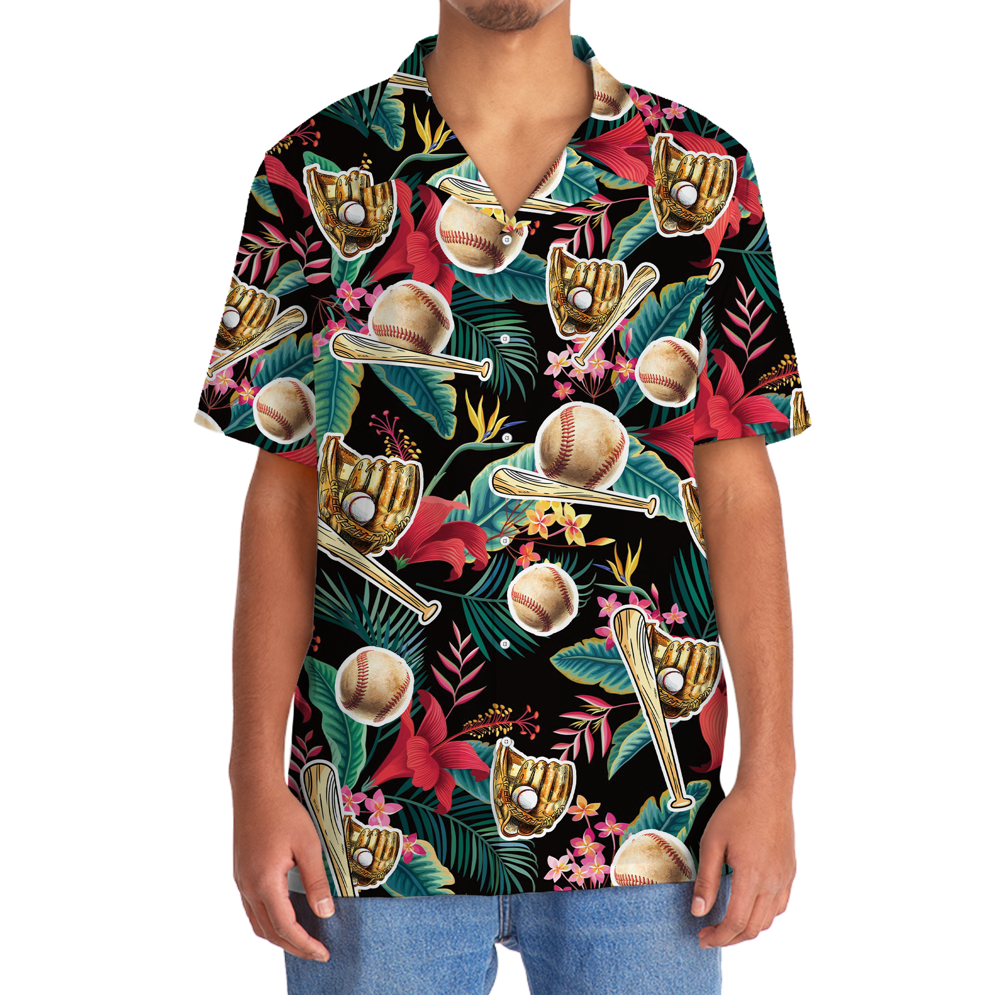 Tropical Flowers With Baseball Gloves Hawaiian Shirt