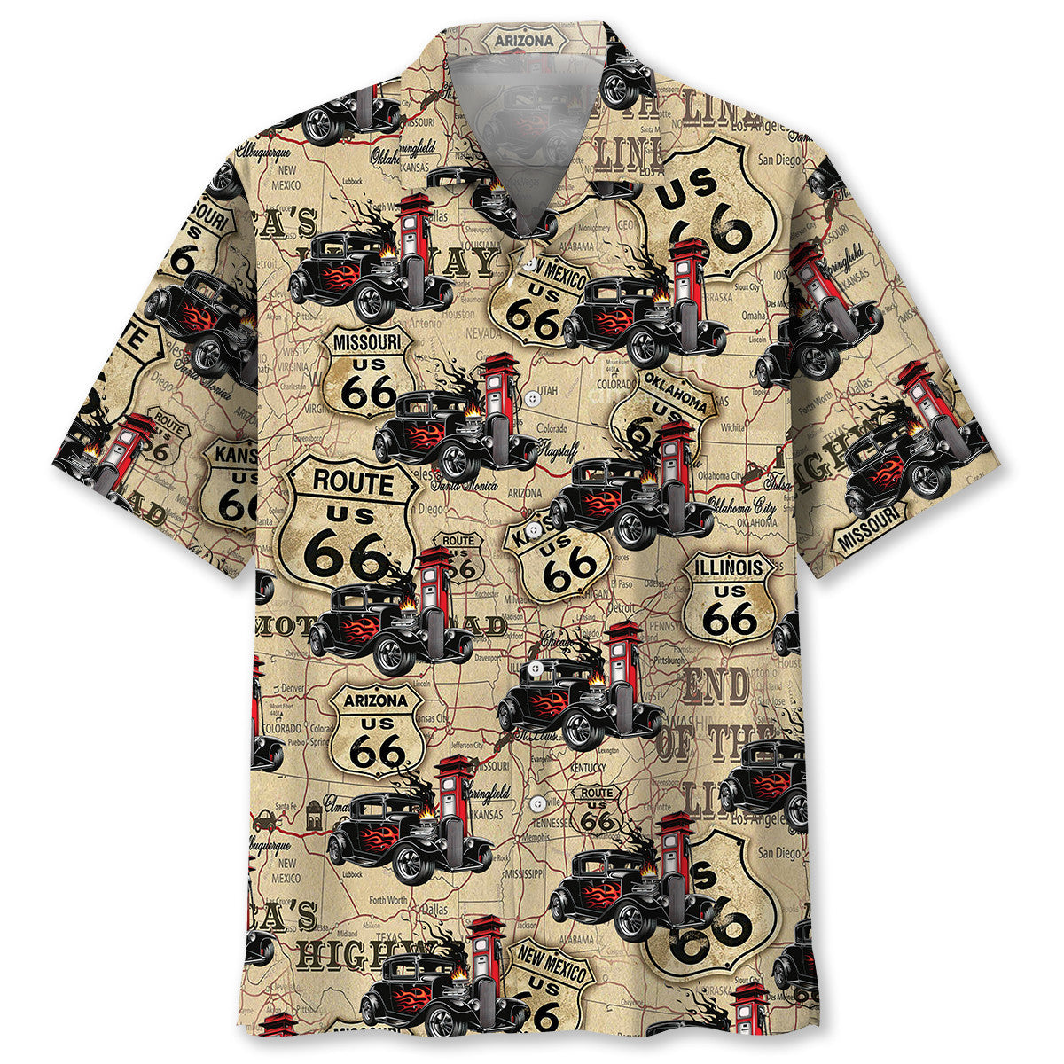 Hot Rod Racing Route 66 Hawaiian Shirt