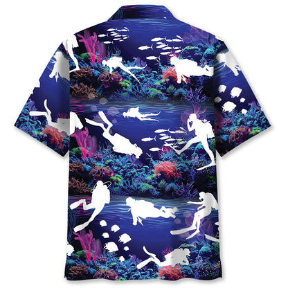 Diving With Neon Coral Ocean Hawaiian Shirt