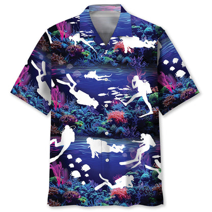 Diving With Neon Coral Ocean Hawaiian Shirt