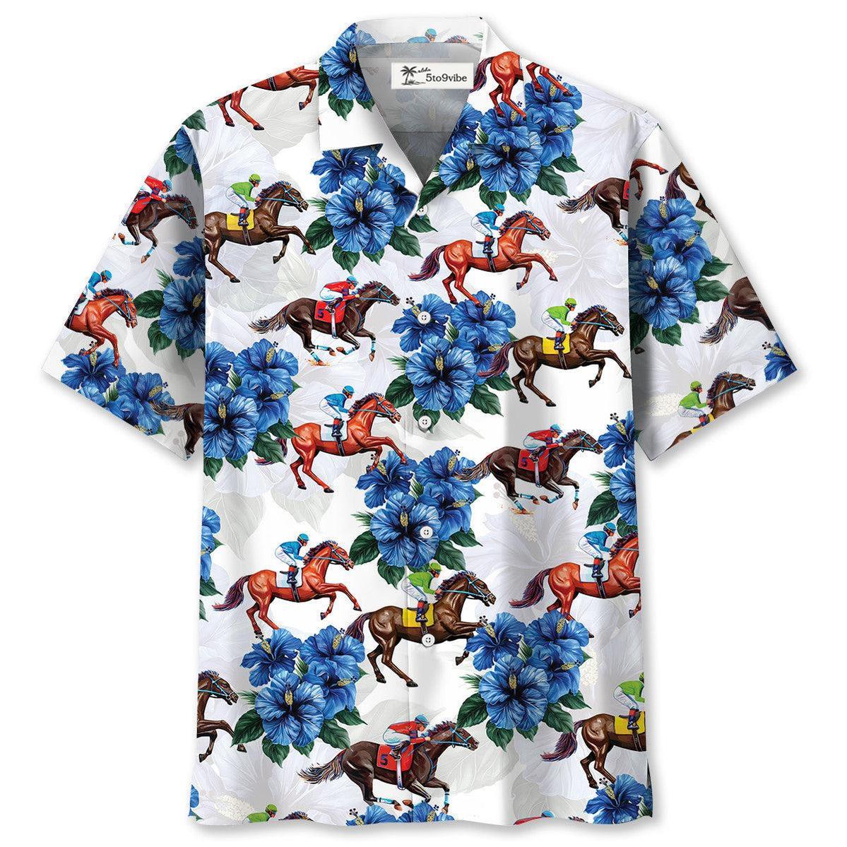 Horse Racing Blue Hawaiian Shirt