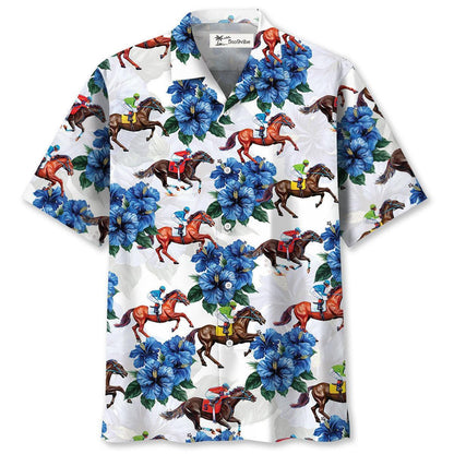 Horse Racing Blue Hawaiian Shirt