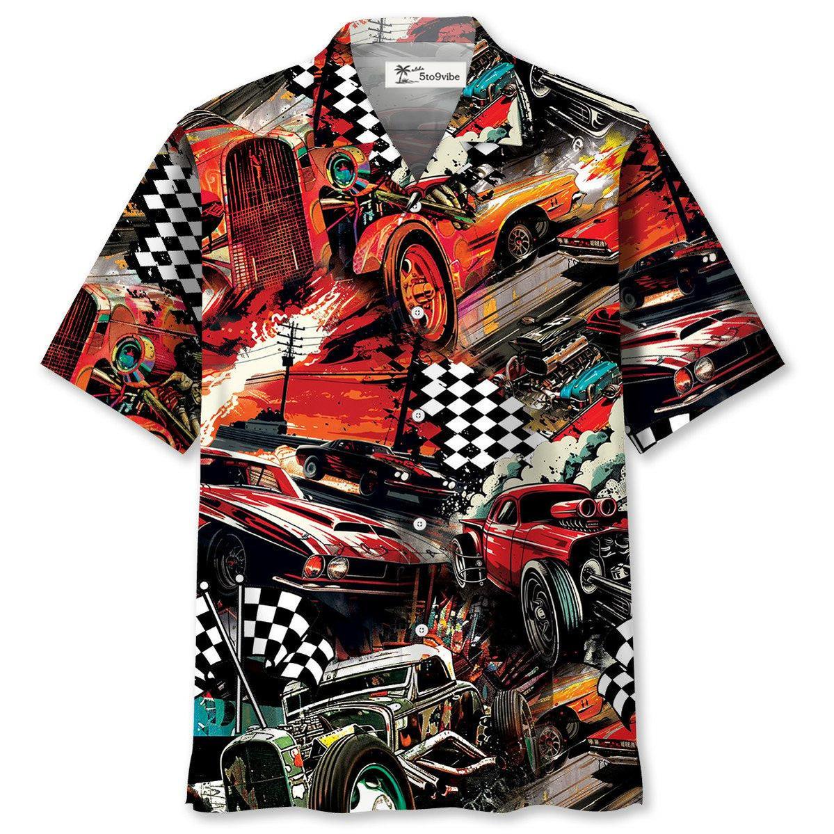 Drag Racing Retro Red Hawaiian Shirt