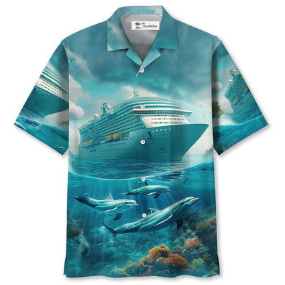 Cruise Ship With Dolphins Art Hawaiian Shirt
