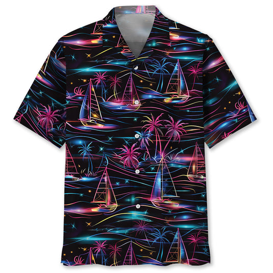 Neon Tropical Sailboat Hawaiian Shirt