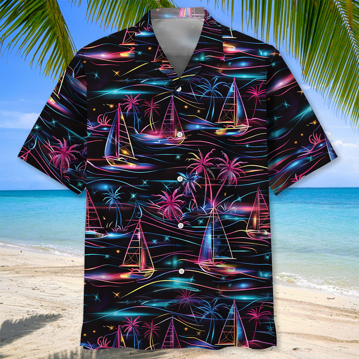 Neon Tropical Sailboat Hawaiian Shirt