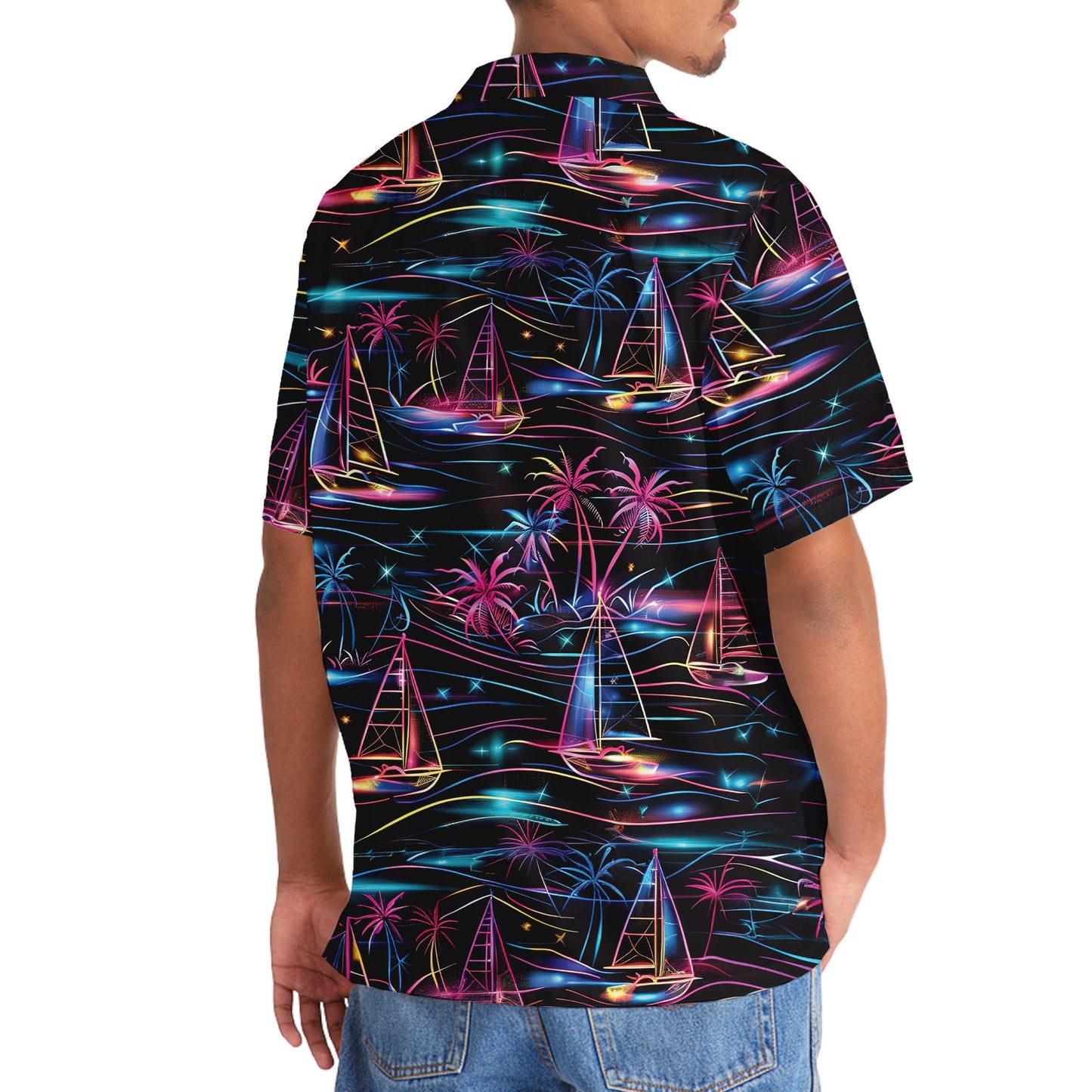 Neon Tropical Sailboat Hawaiian Shirt