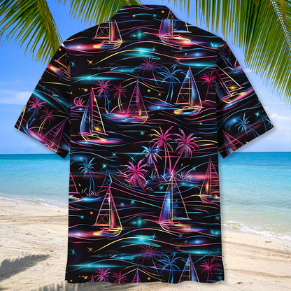 Neon Tropical Sailboat Hawaiian Shirt