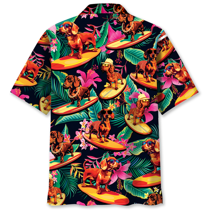 Dachshund Surfing Tropical Hawaiian Shirt