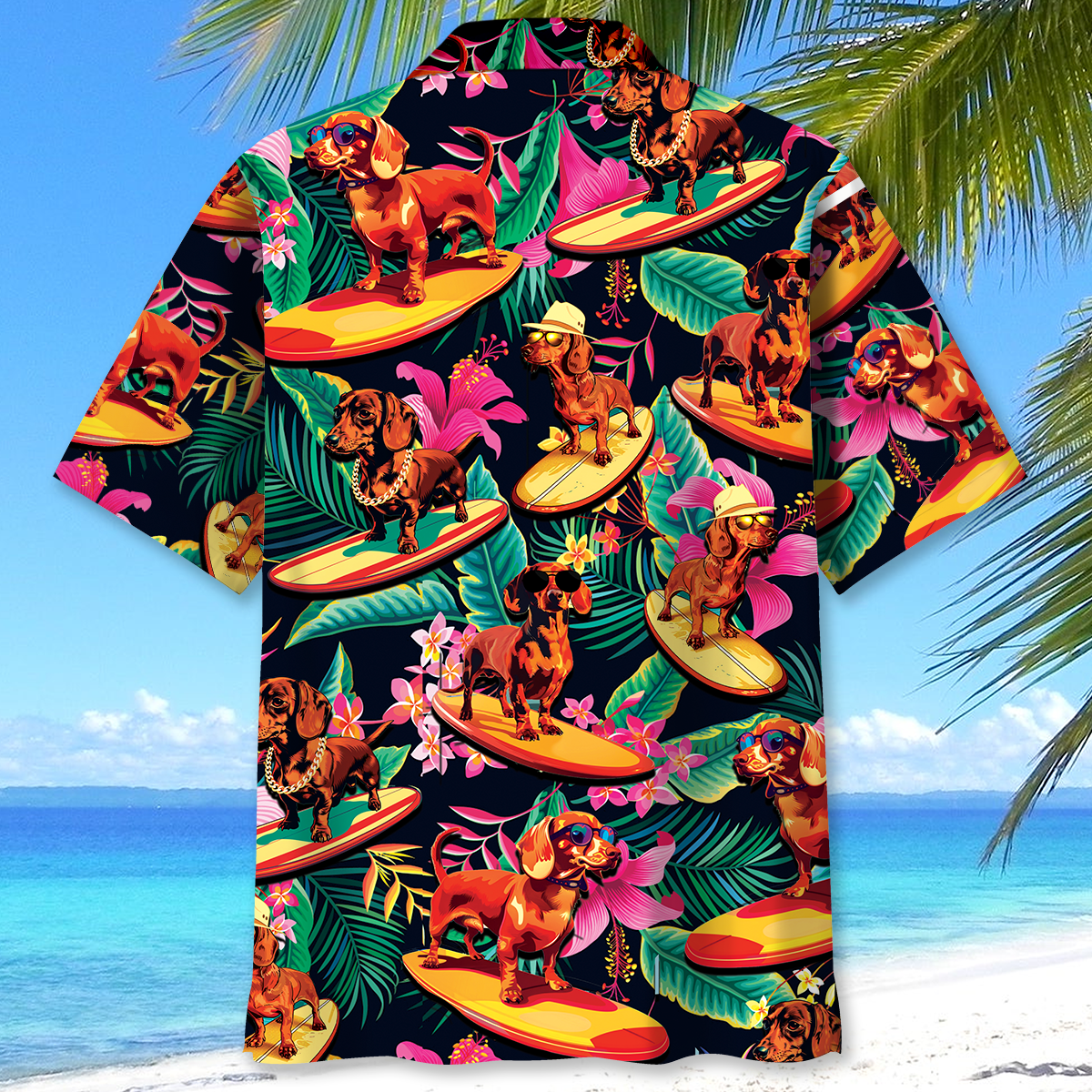 Dachshund Surfing Tropical Hawaiian Shirt