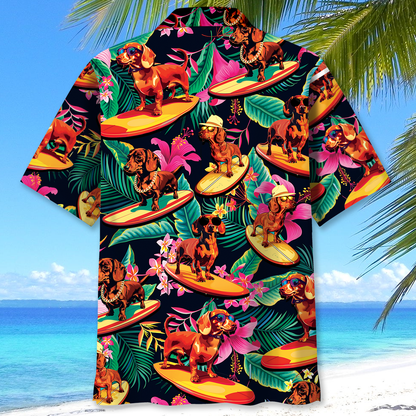 Dachshund Surfing Tropical Hawaiian Shirt