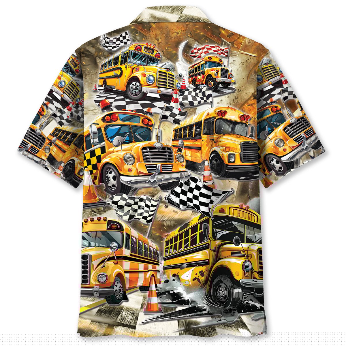 Funny School Bus Drag Racing Hawaiian Shirt
