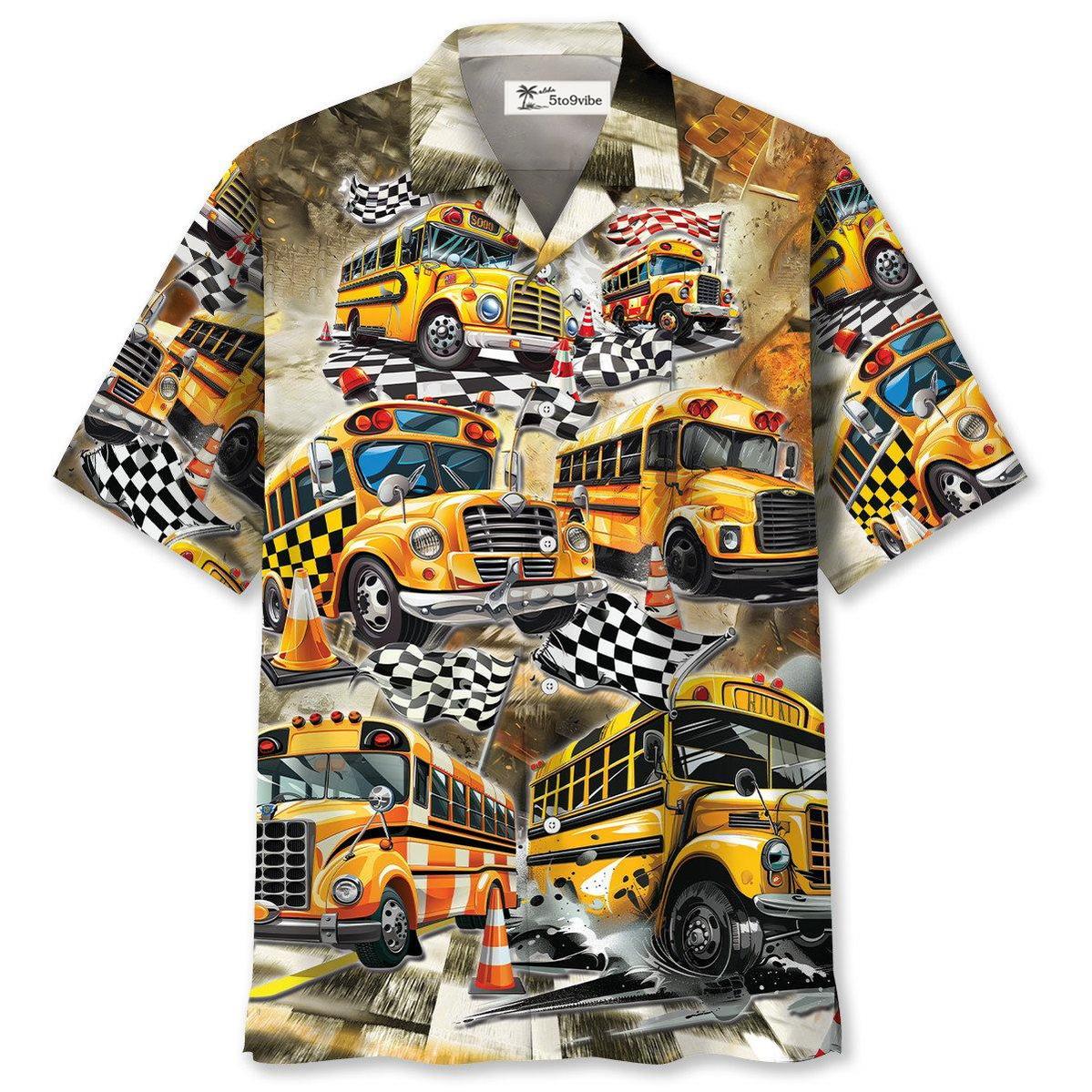 Funny School Bus Drag Racing Hawaiian Shirt