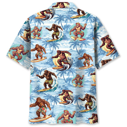 Funny Bigfoot Surfing Beach Hawaiian Shirt