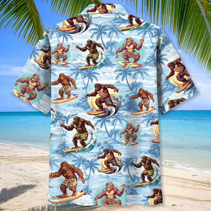 Funny Bigfoot Surfing Beach Hawaiian Shirt