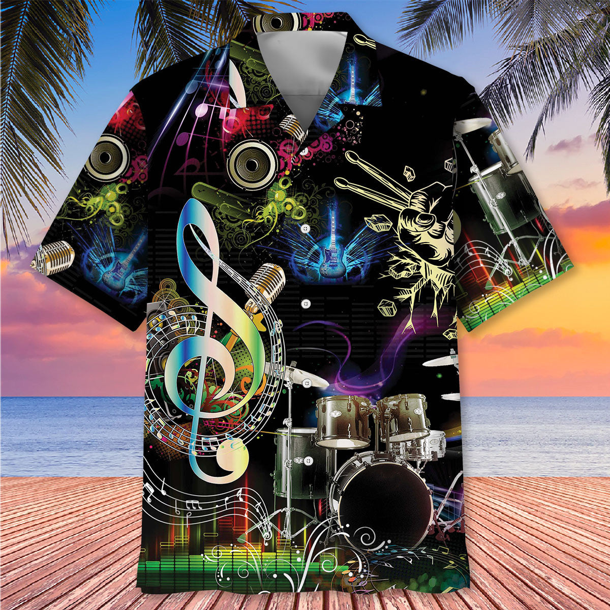 Drum Neon Light Hawaiian Shirt