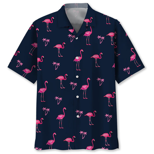 Flamingo Dark Navy Hawaiian Shirt