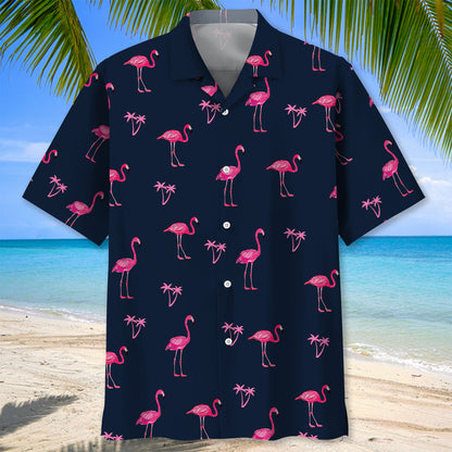 Flamingo Dark Navy Hawaiian Shirt