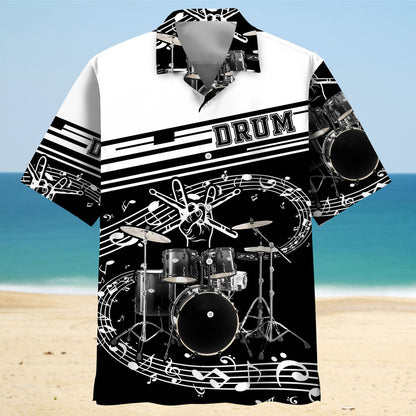 Drum Black & White Hawaiian Shirt