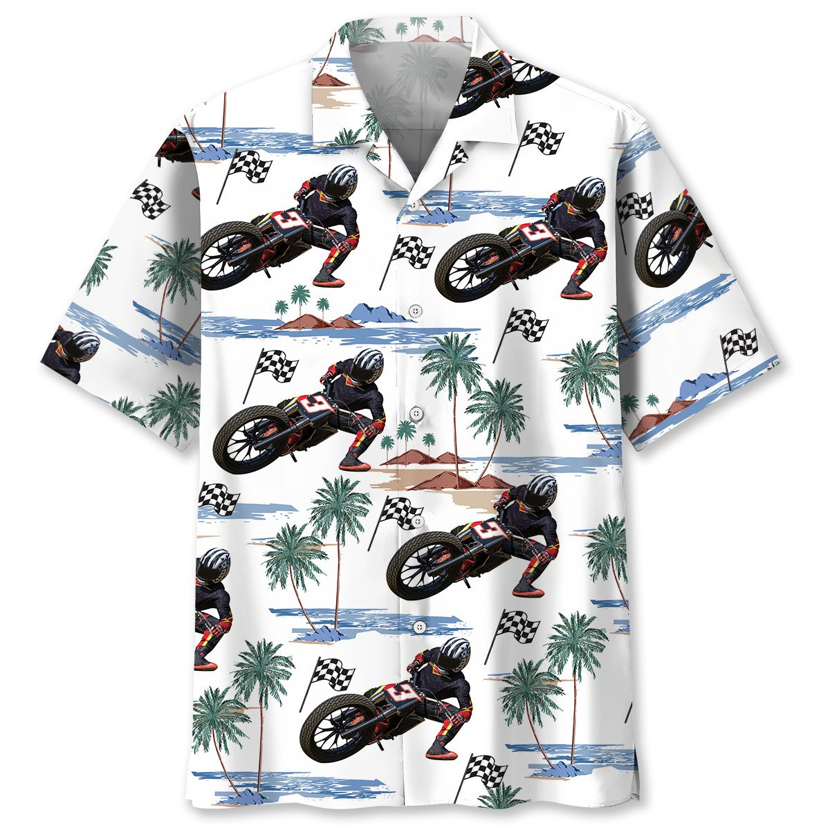 Tropical Flat-Track Bike Racing Hawaiian Shirt