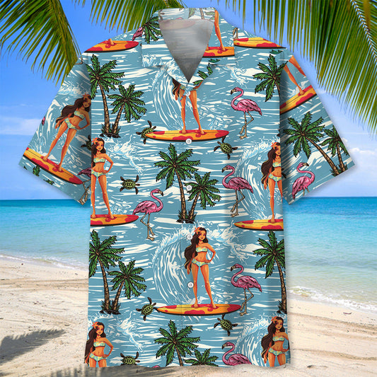 Surfing Aloha Girl Hawaiian Shirt